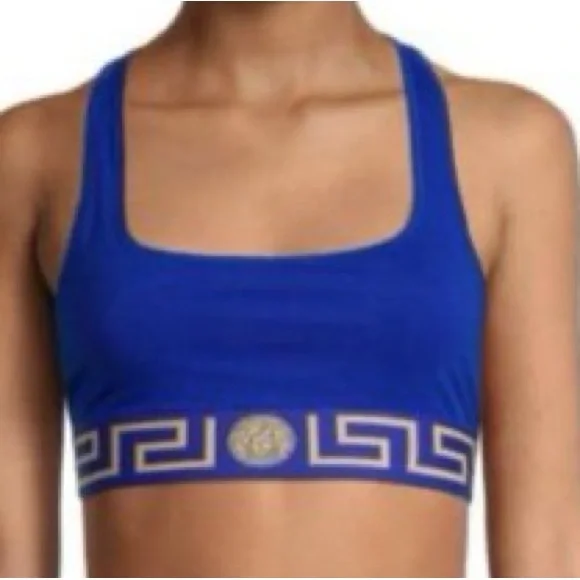 Versace Greca Border sports bra in blue - Picture 1 of 7